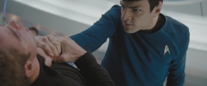 Spock uses vulcan nerve pinch (or is it the vulcan choke?)